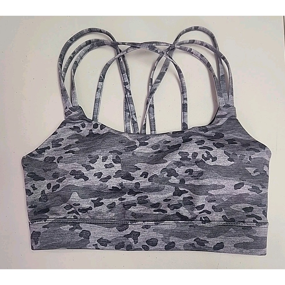 Gap Fit Eclipse Medium Support Strappy Sports Bra Grey Camo Size XS Athleisure
